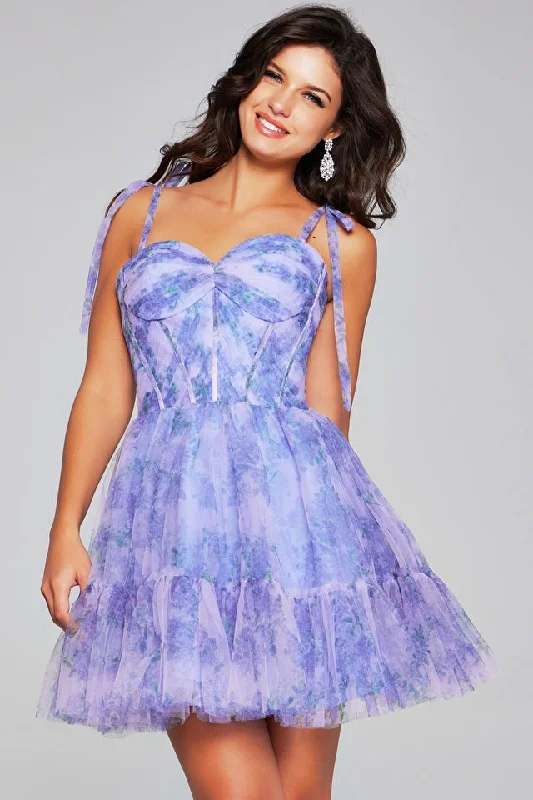 Jovani -40431 Corset Bodice Floral Short Dress