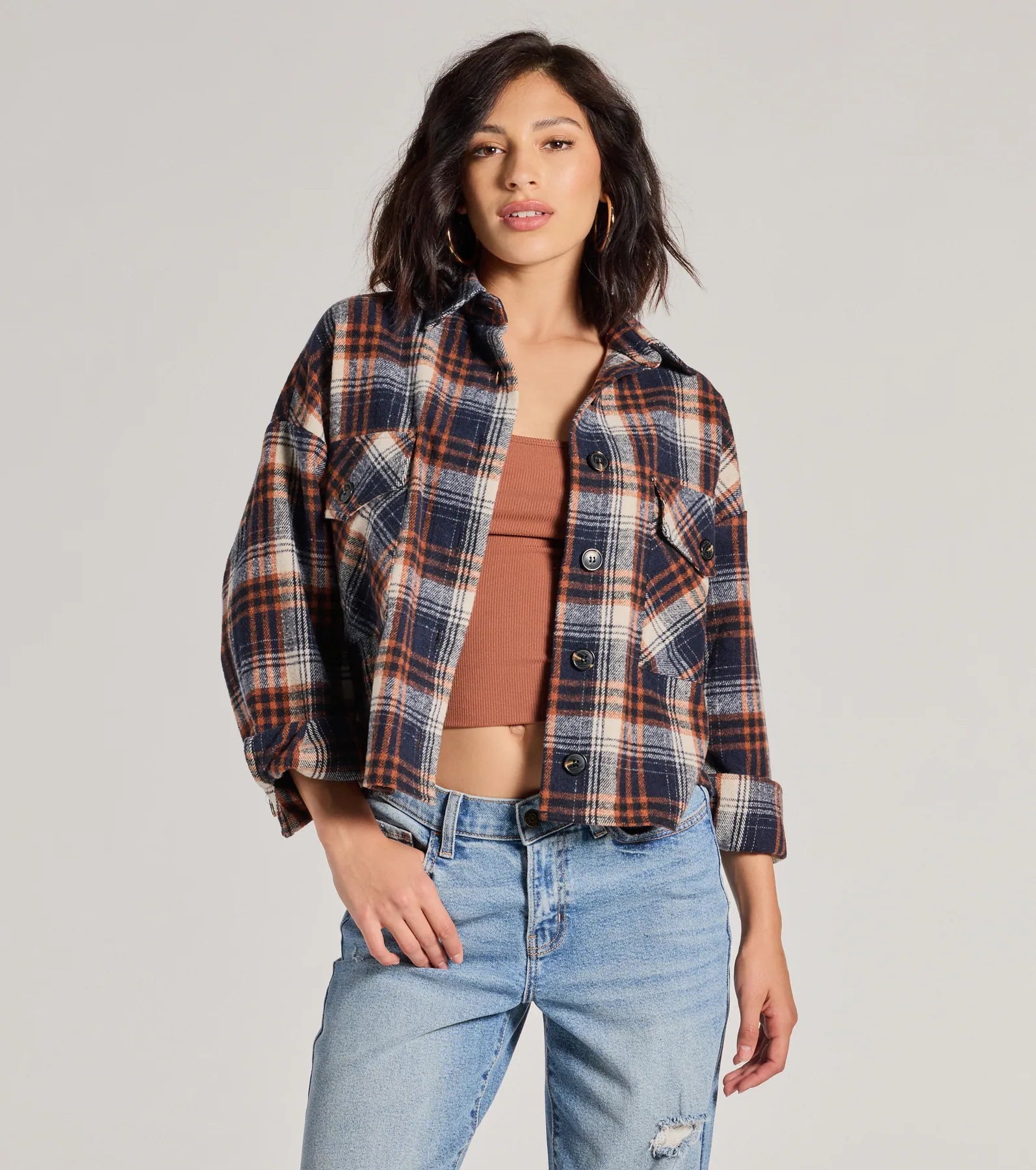 Basic Vibes Cropped Plaid Shacket