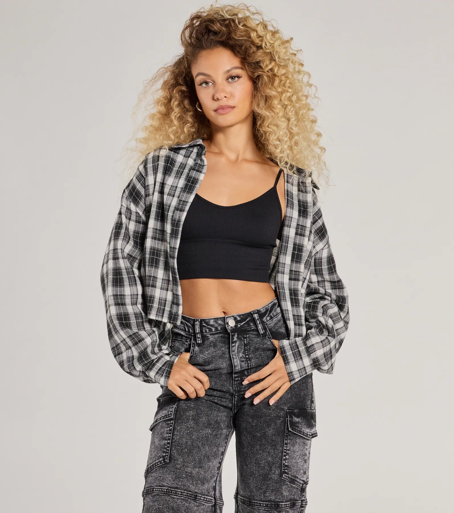 Casual Style Button-Down Plaid Flannel Top