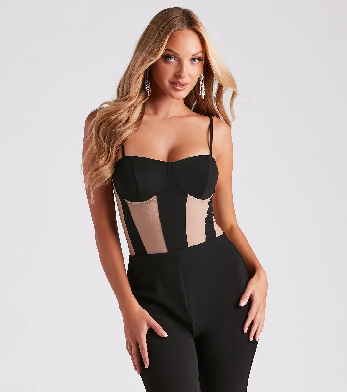 Chic Illusion Contrast Mesh Bodysuit