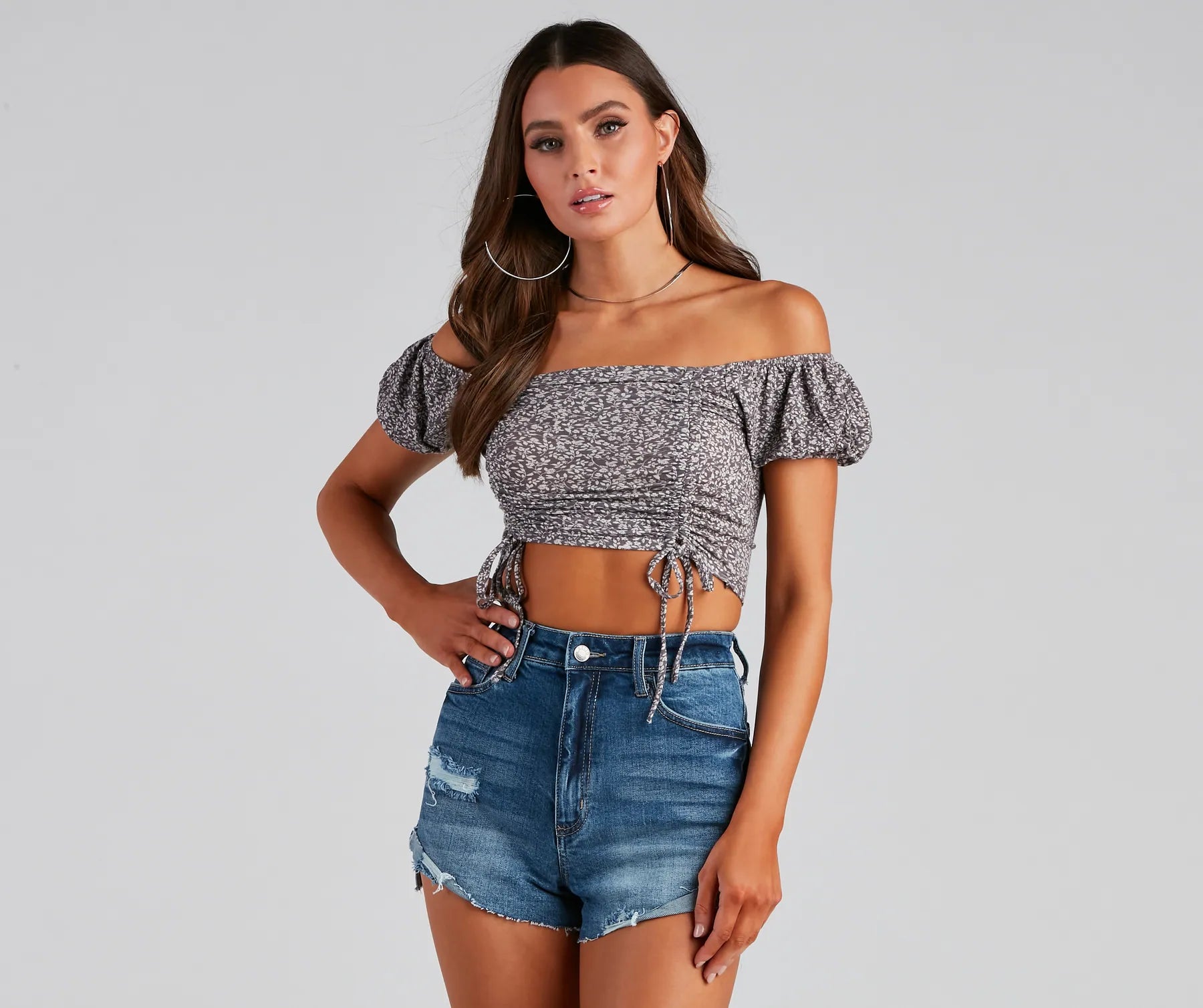 Ditsy Floral Off-Shoulder Crop Top