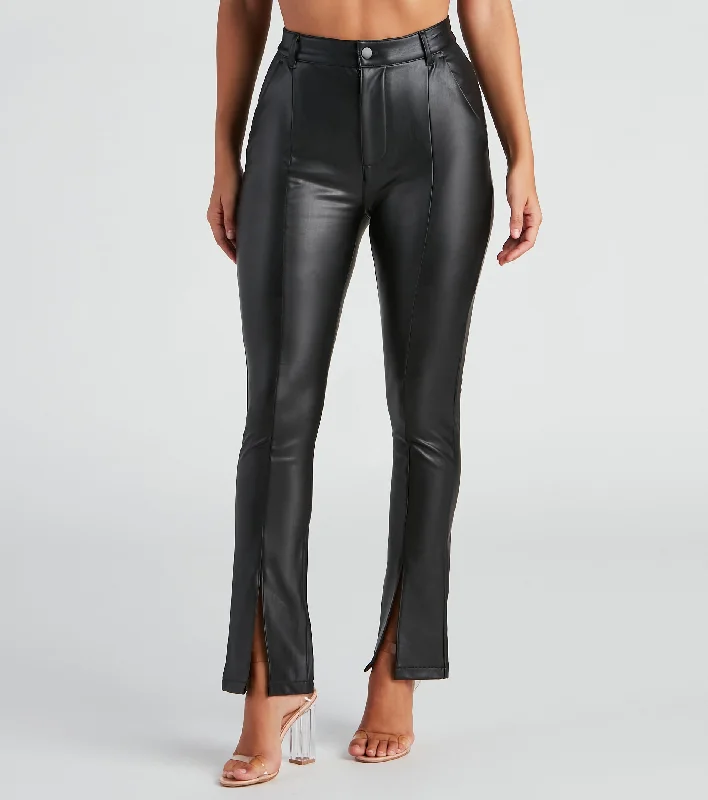 Edgy At Heart PU Front Slit Pants