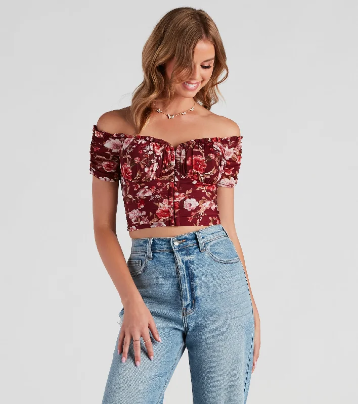 Fall Florals Mesh Crop Bustier