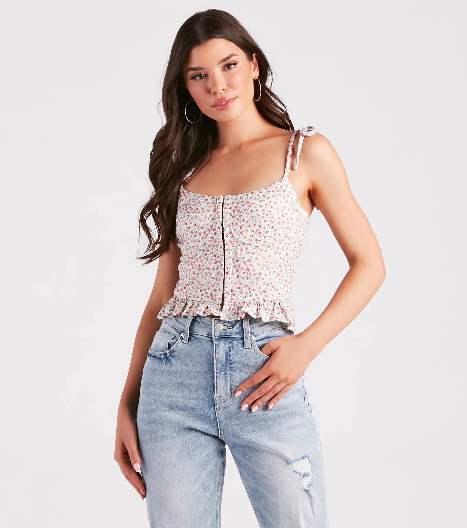 Flirty Summer Style Ditsy Floral Bustier Top