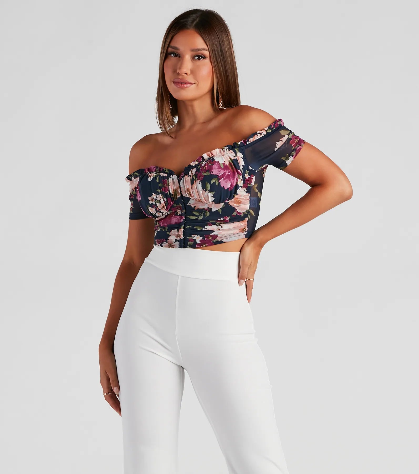 Floral Blooms Mesh Crop Bustier