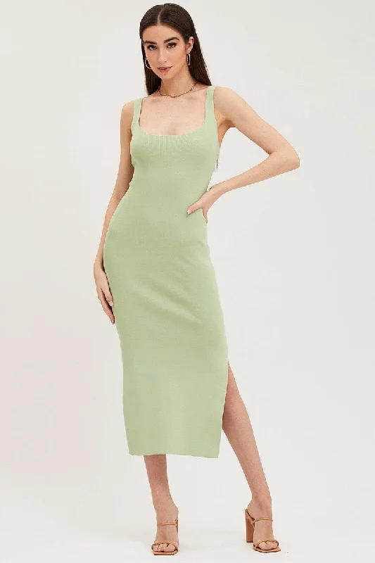 Green Cut Out Back Knit Dress