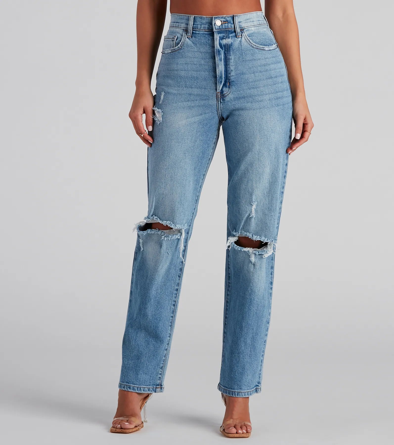 High-Rise Distressed Boyfriend Jeans