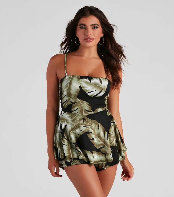 Leafy Greens Ruffle Skater Romper