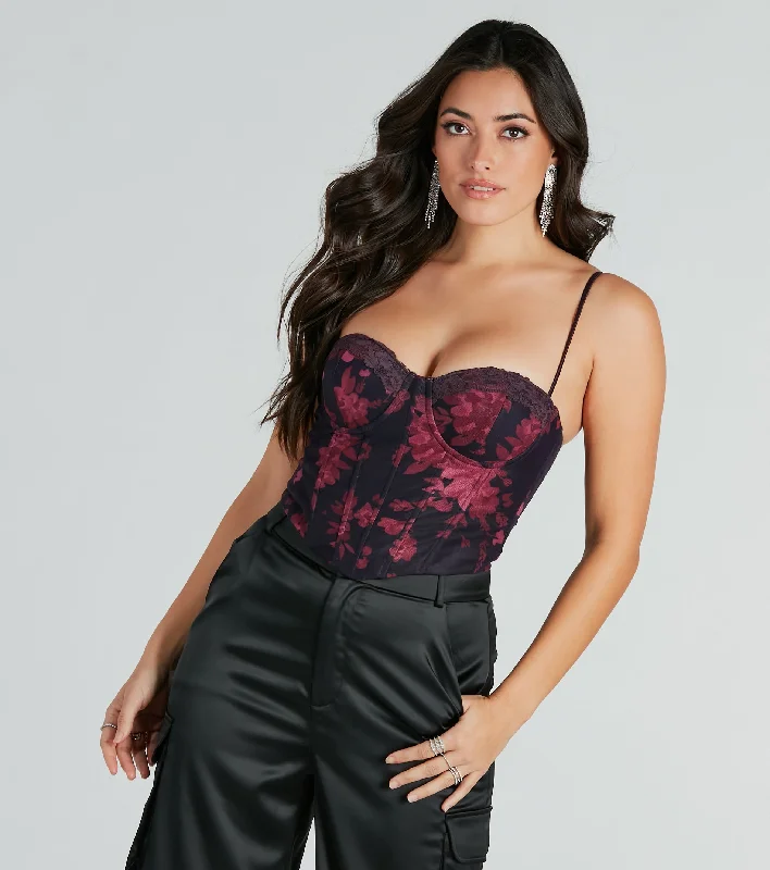 Midnight Bloom Floral Lace-Up Bustier