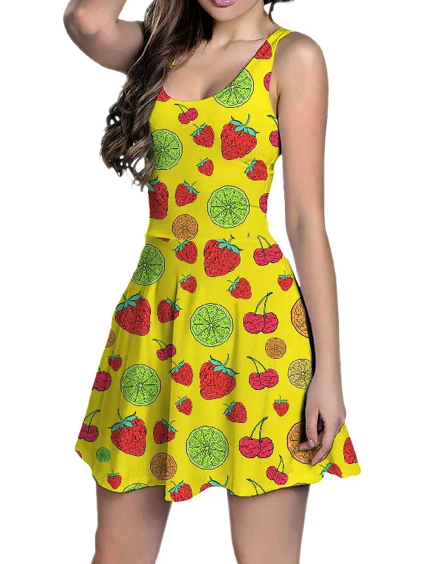 Neon Fruity Drip (Yellow) Racerback Tank Dress