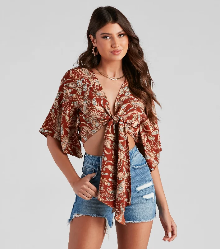 Palisades Paisley Tie-Front Top