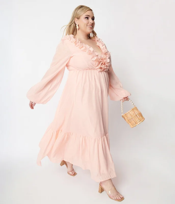 Peach Ruffled Maxi Dress