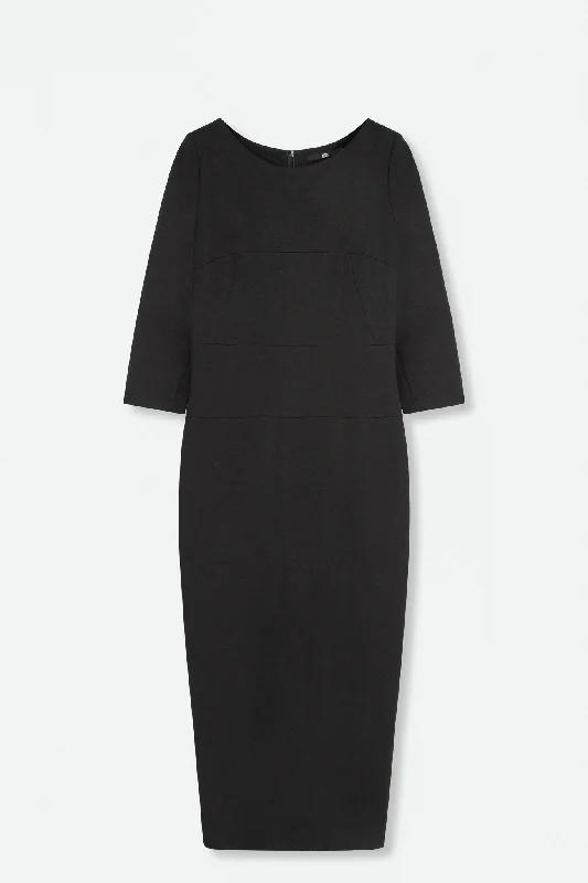 CLARE 3/4 SLEEVE WIDE NECK DRESS IN PONTE KNIT