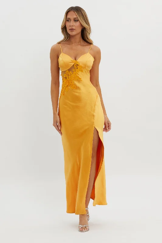 Roxana Applique Trim Split Maxi Dress Orange