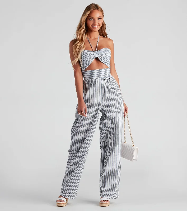 Seasonal Stripe Halter Linen Jumpsuit