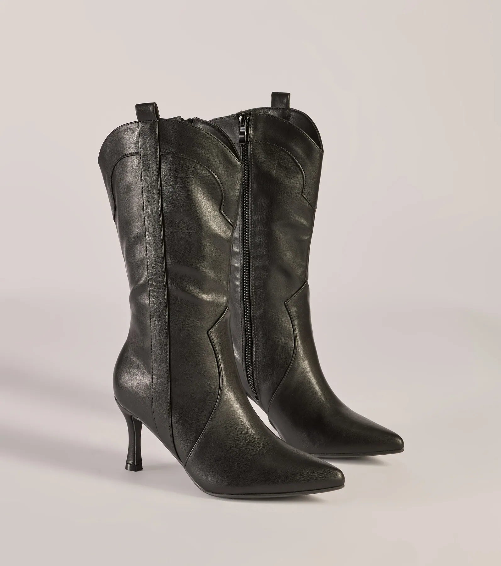 Sleek Stride Faux Leather Stiletto Western Boots