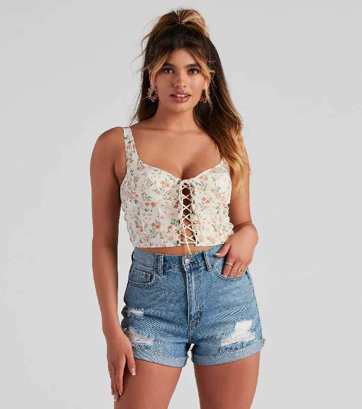 Spring Fling Floral Lace-Up Bustier