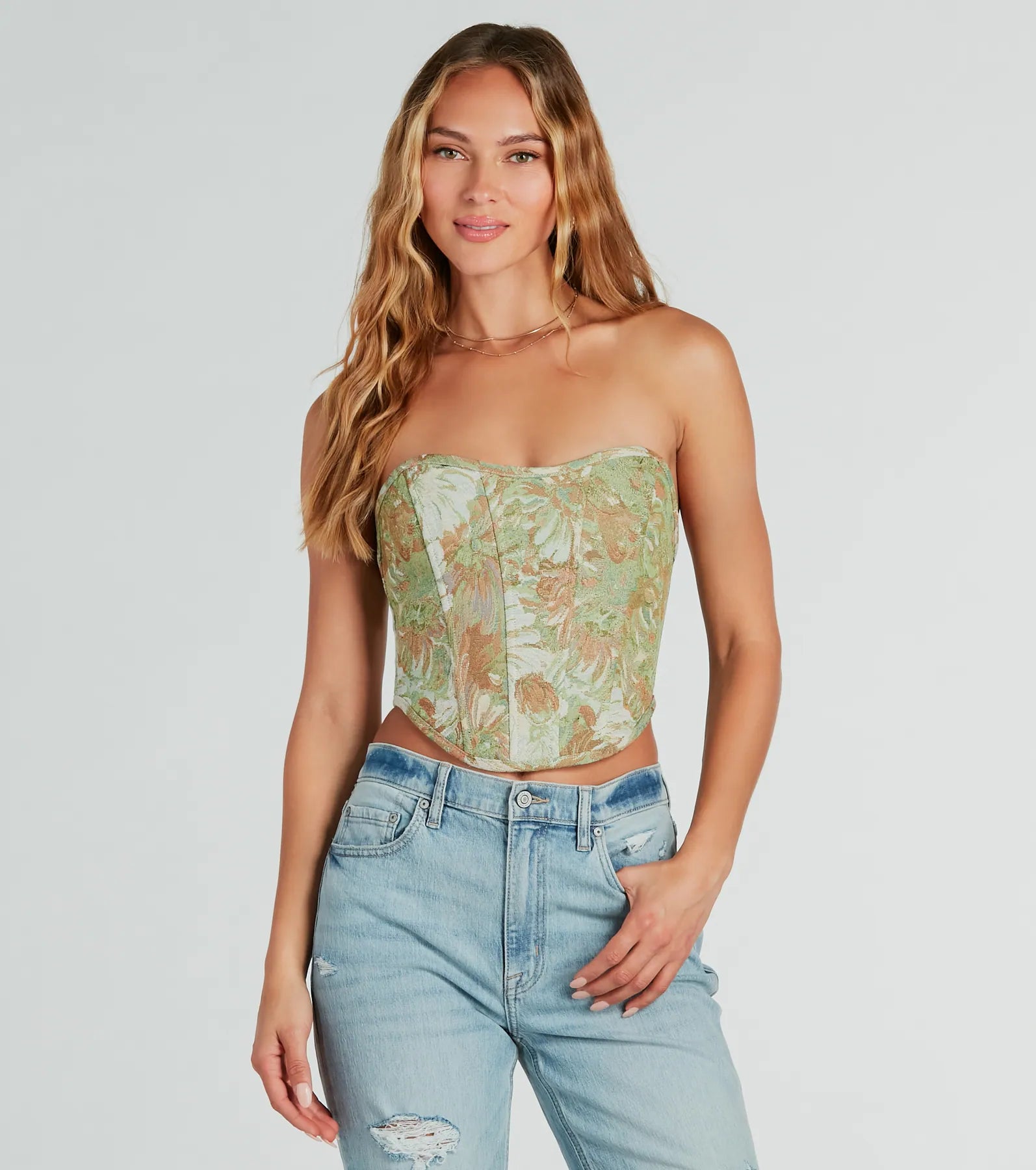 Table For Two Floral Lace-Up Corset Top