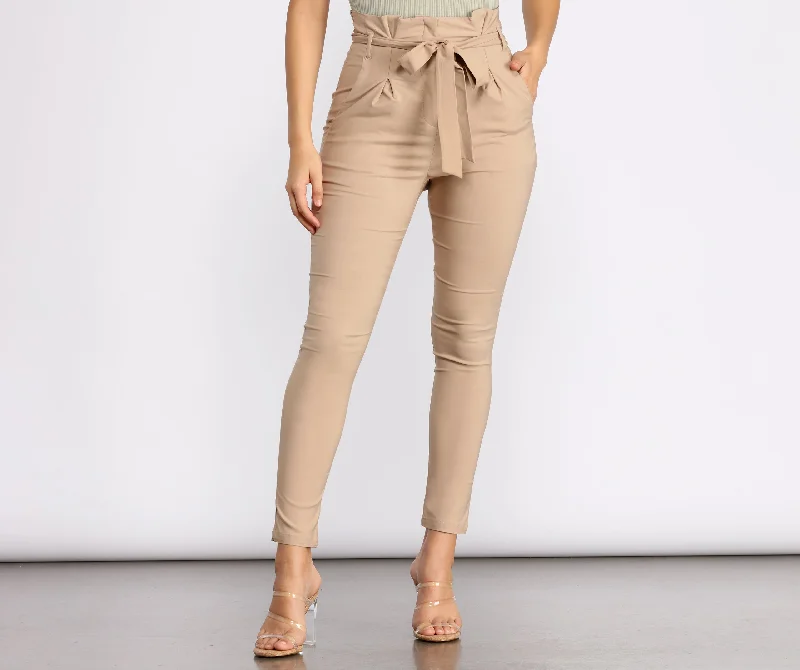 Tie Waist Skinny Paperbag Pants