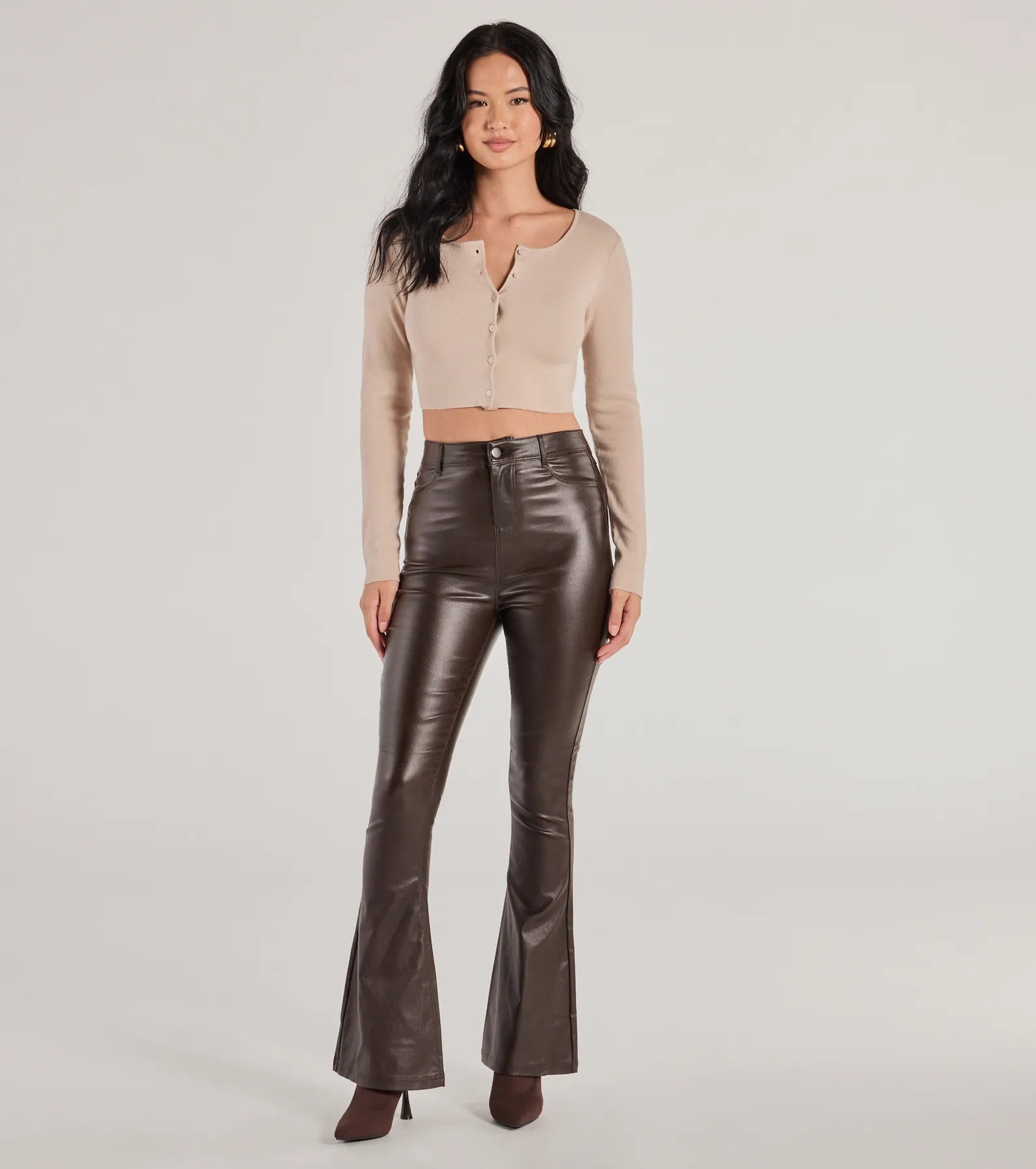 Trendsetter Alert Coated Faux Leather Flared Pants