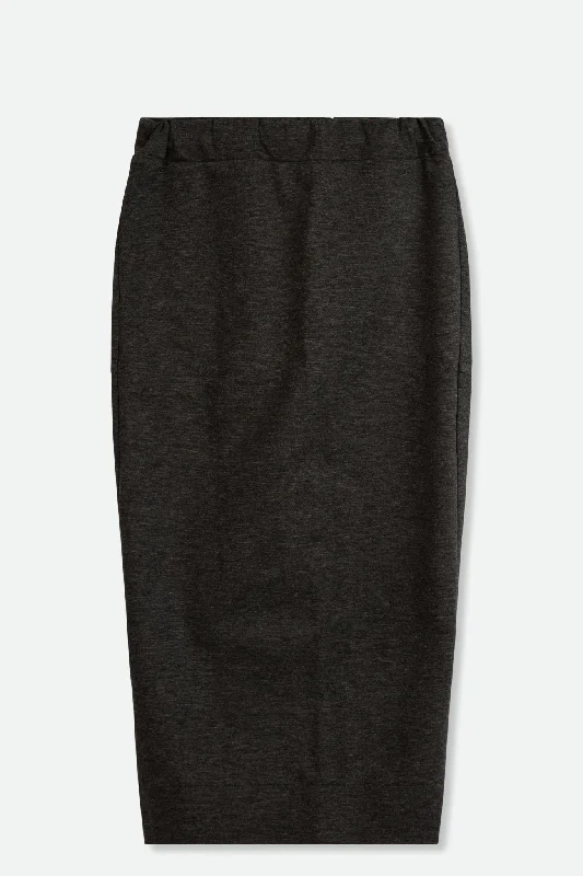 VULIN SPLIT BACK SKIRT IN ITALIAN PONTE KNIT STRETCH CHARCOAL GREY