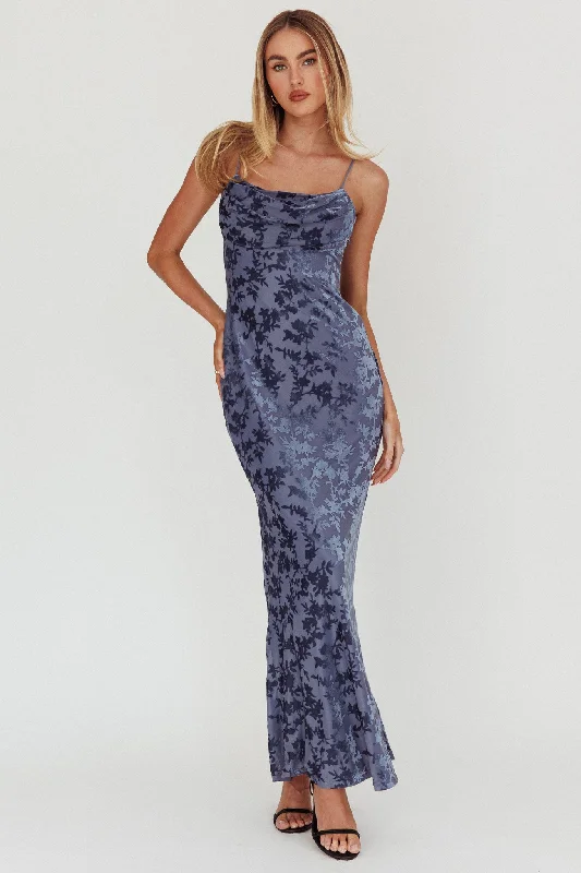 Well Versed Burnout Velvet Maxi Dress Slate Blue