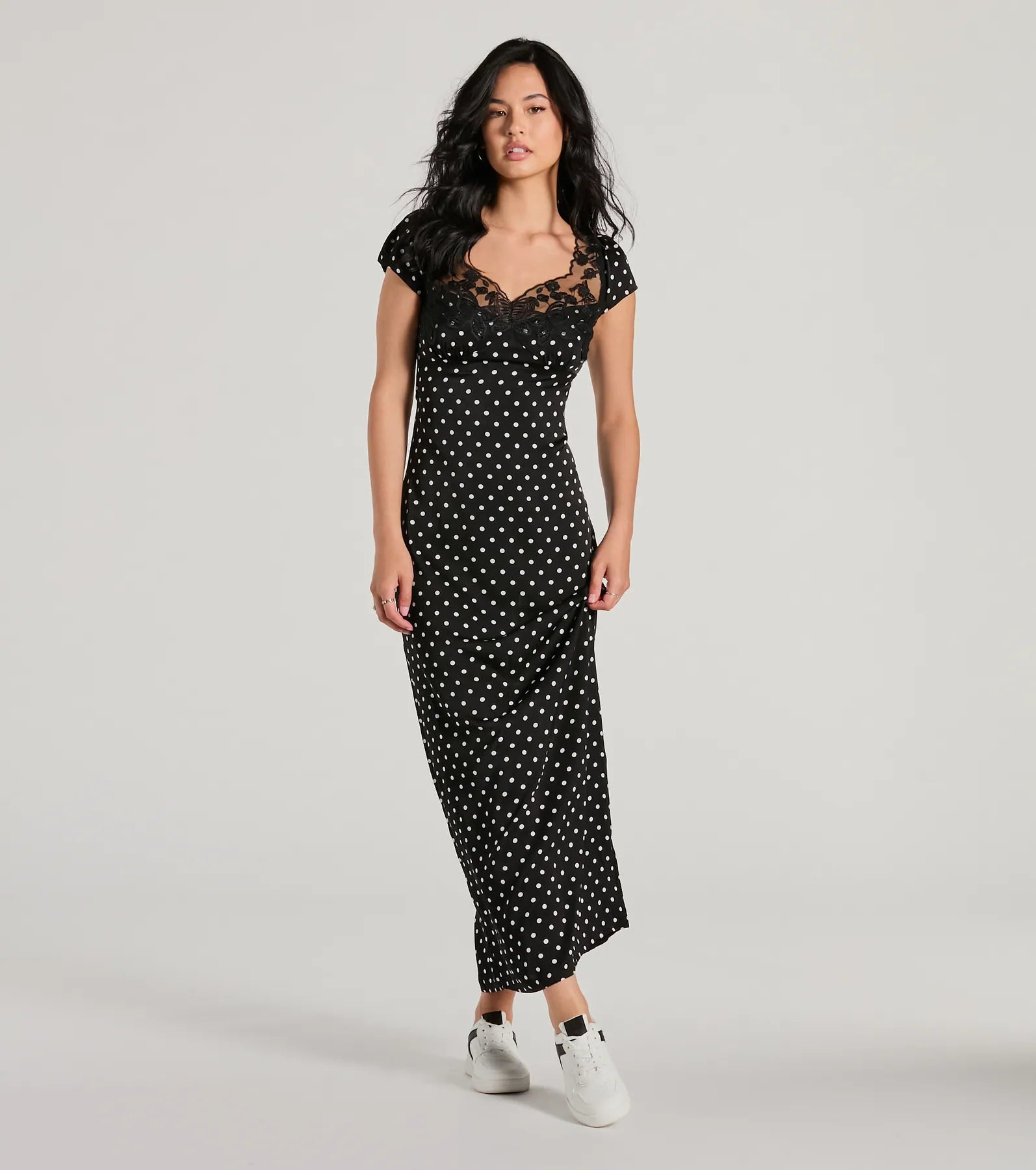 Whimsical Cutie Butterfly Polka Dot Satin Maxi Dress