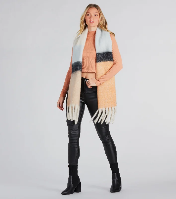 Winter Chill Striped Fringe Scarf