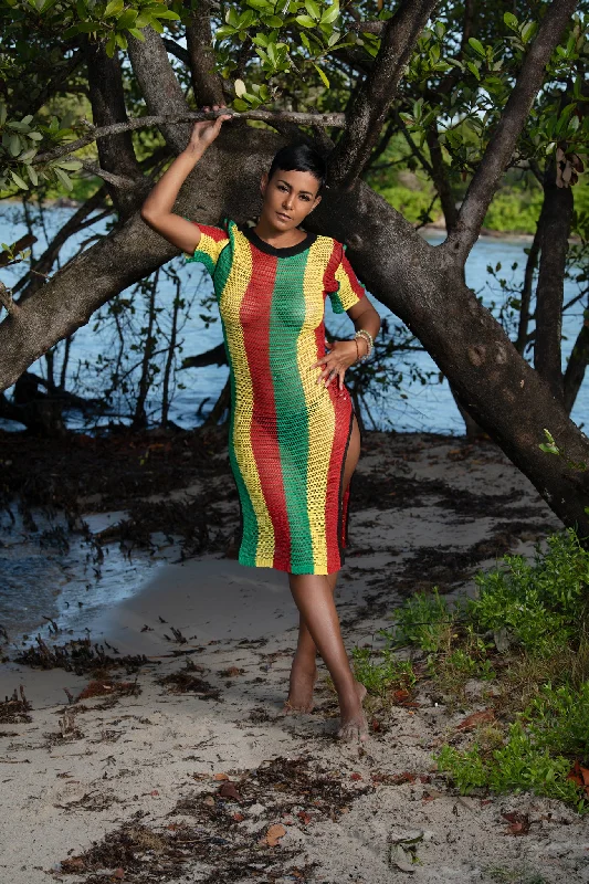 Rasta Mesh Beach Dress One Size