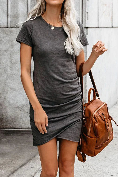 Short Sleeve Ruched Stretchy Bodycon Dress