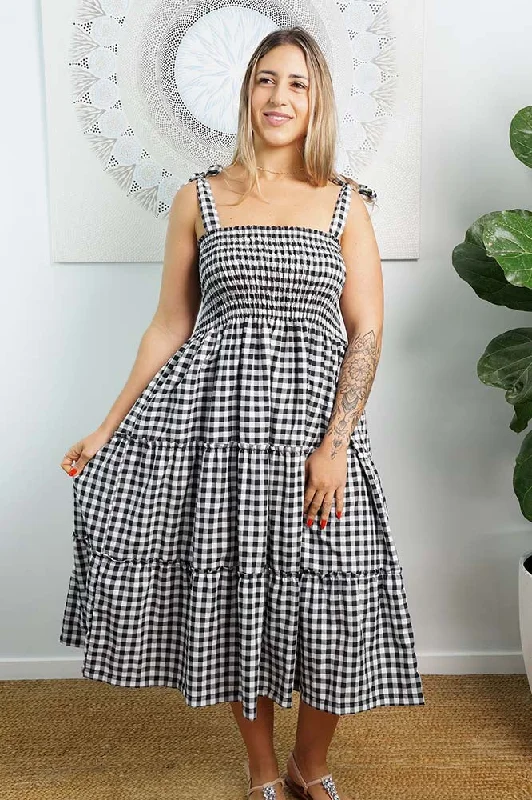 3/4 Tie Up Smock Dress "Gingham"