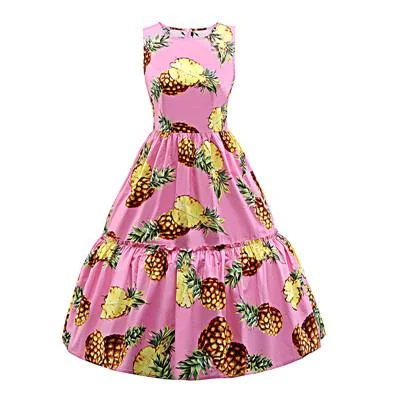 50s Vintage Women's Sleeveless Pineapple Printed Swing Tank Dress