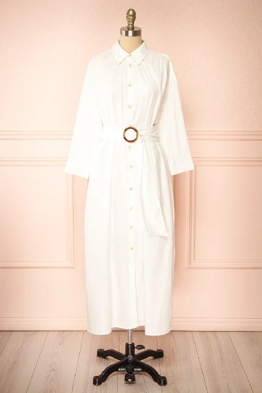 Alanna | Long White Shirt Dress w/ Belt