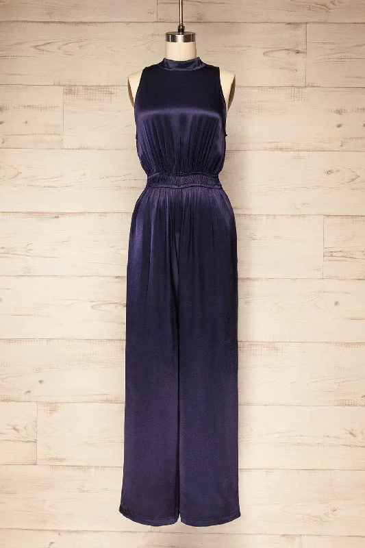 Anaheim | Satin Navy Jumpsuit w/ Pockets