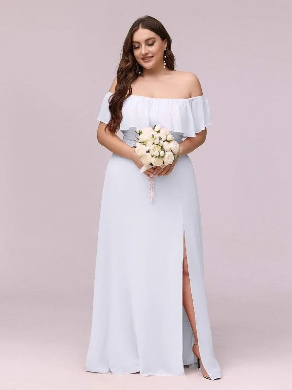 Angelina Off-Shoulder White Wedding Dress with split Express NZ Wide