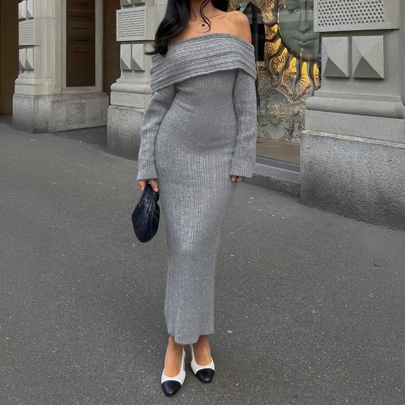 Elegant off Shoulder Slim Fit Long Sleeve Dress