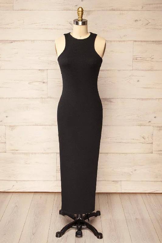 Daegu Black | Long Fitted Ribbed Dress