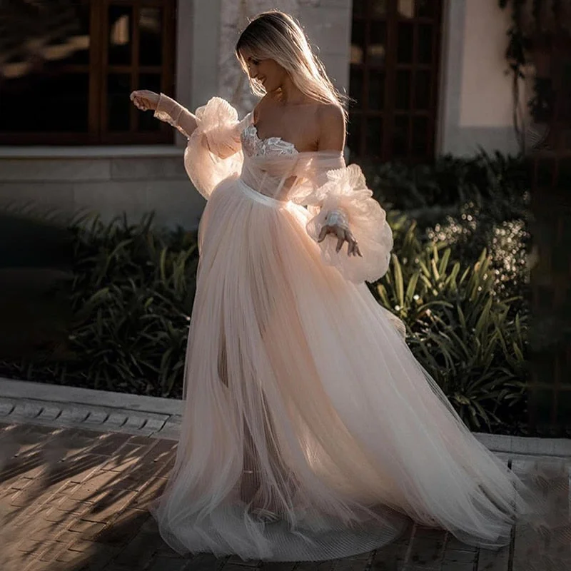 Neckline Wedding Dresses Off The Shoulder Lace Appliques