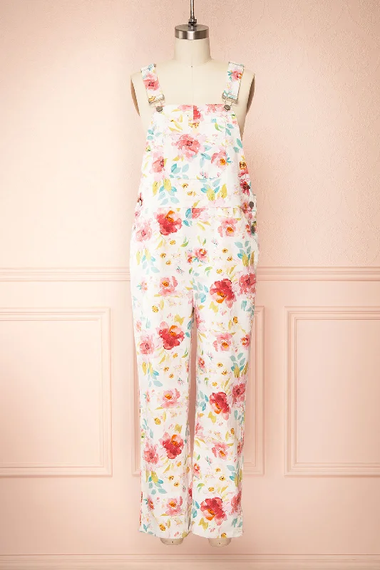 Fionnuala White | Floral Denim Overalls