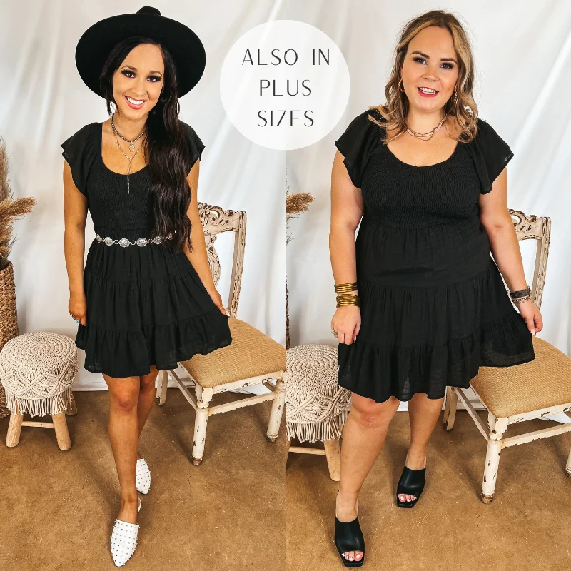 Last Chance Size 1XL & 3XL | Sweet To Me Smocked Upper Tiered Dress in Black