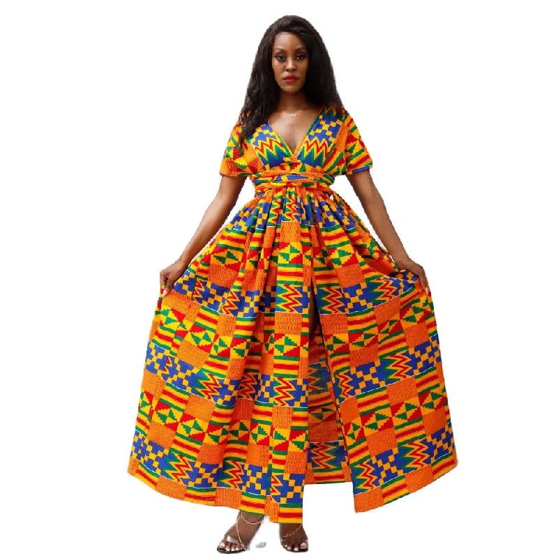 African Kitenge Lady Casual Styles Dress Designs Plus Size Woman'S Dresses Clothing Plus Size A-Line Print Skirts And Dresses