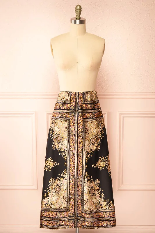 Egerie | Long Silky Skirt w/ Ornate Pattern