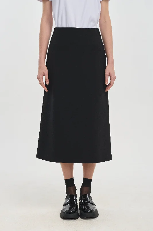 Black bistretch wool midi skirt