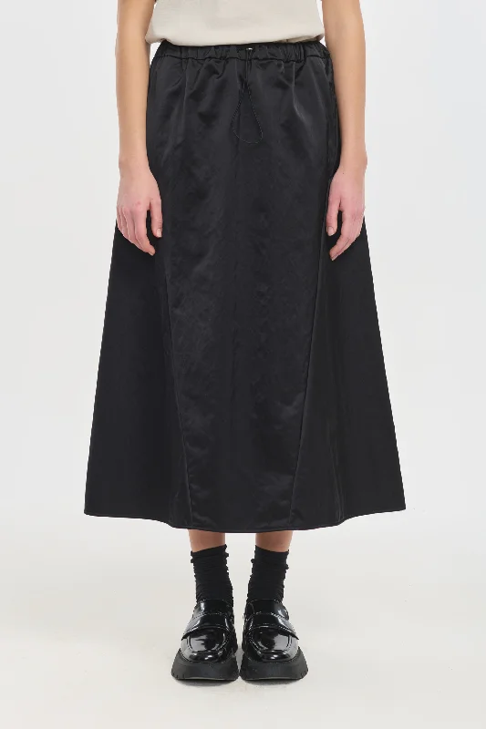 Black wax finish A-line midi skirt