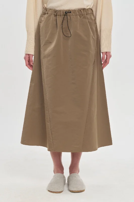 Dark beige trench cotton A-line midi skirt