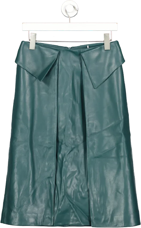 Elleme paris Green Pleat Front Leather Midi Skirt UK 8