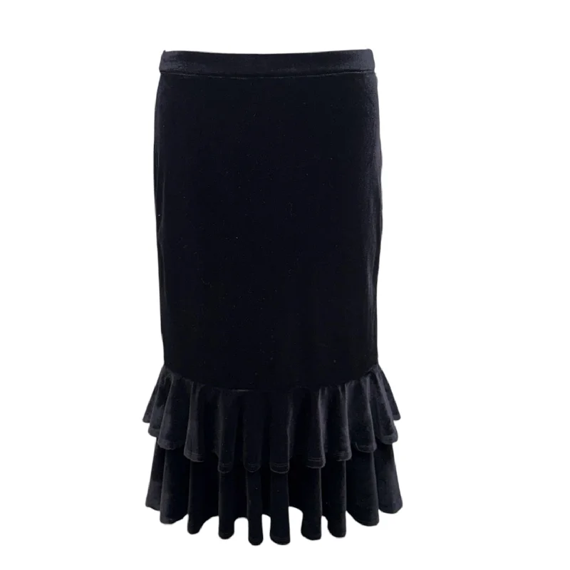 Layla Velvet Ruffle Midi Skirt By Gianni Bini In Black, Size: M