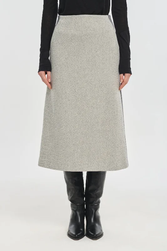 Light & dark grey textured wool midi skirt