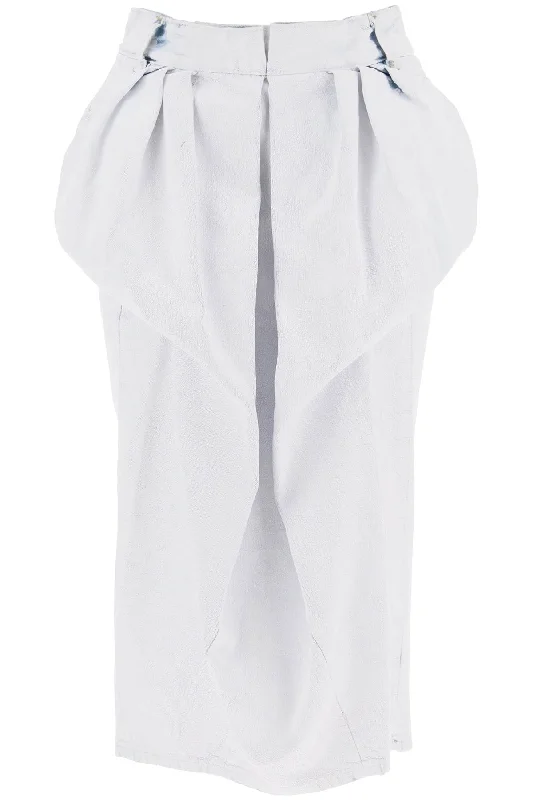 Maison margiela crinkled denim midi skirt with r SI0MA0005 S30561 WHITE PAINT