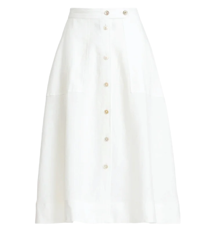 Ralph Lauren White Linen  Button-front midi Skirt UK 8